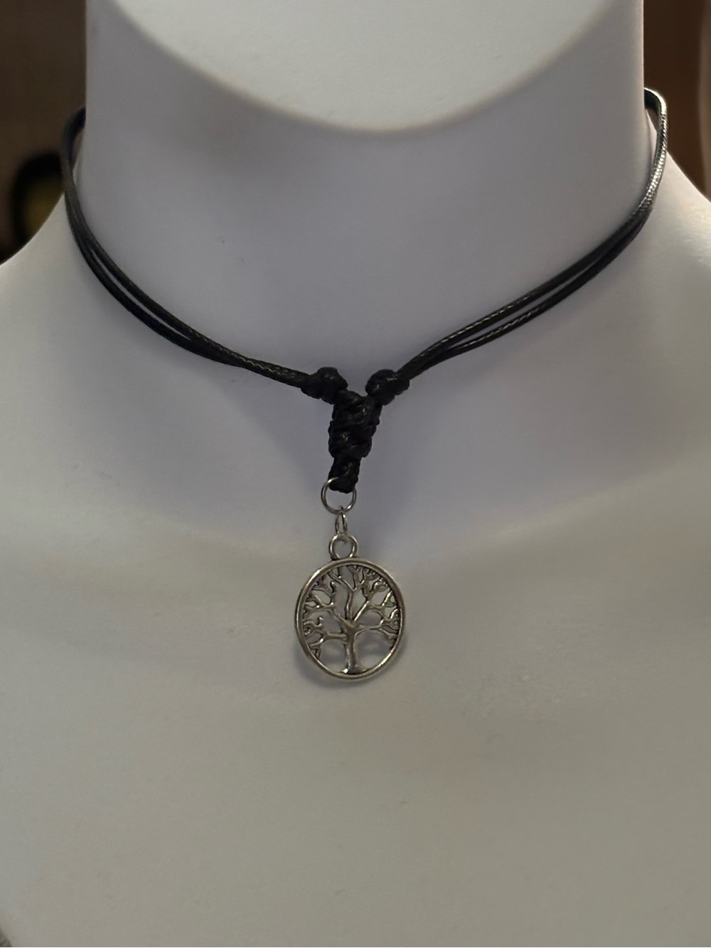 Black Cord Tree of Life Pendant Adjustable Choker Necklace